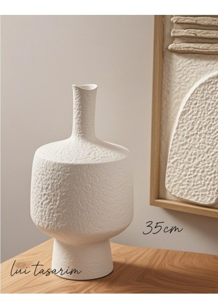 Beyaz Vazo Seramik Kendinden Dokulu Büyük Boy Amorf Vazo 35 cm fiyatları