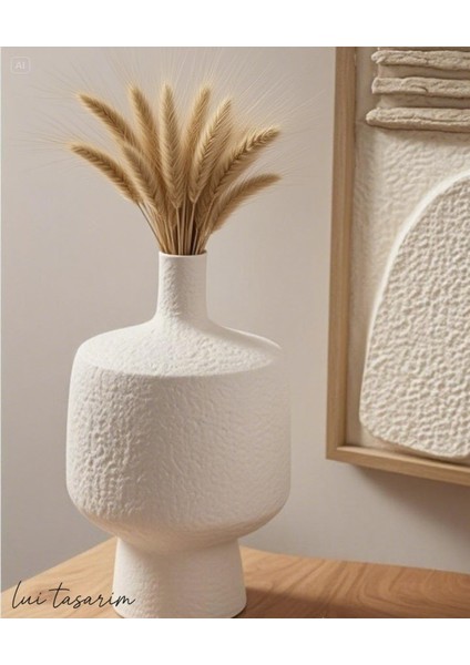 Beyaz Vazo Seramik Kendinden Dokulu Büyük Boy Amorf Vazo 35 cm modelleri