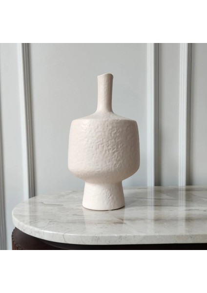 Beyaz Vazo Seramik Kendinden Dokulu Büyük Boy Amorf Vazo 35 cm fırsatları