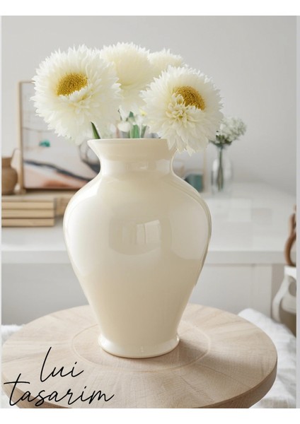 Krem Iskandinav Tarz Cam Xl Boy 31 cm Linda Vazo Krem Rengi