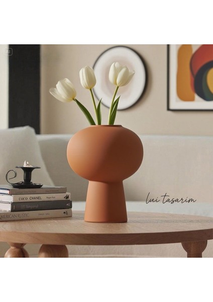 Lotus Vazo Xxl Boy Seramik Kiremit Rengi (Terracota) Modern Ev Ofis Otel Dekorasyon