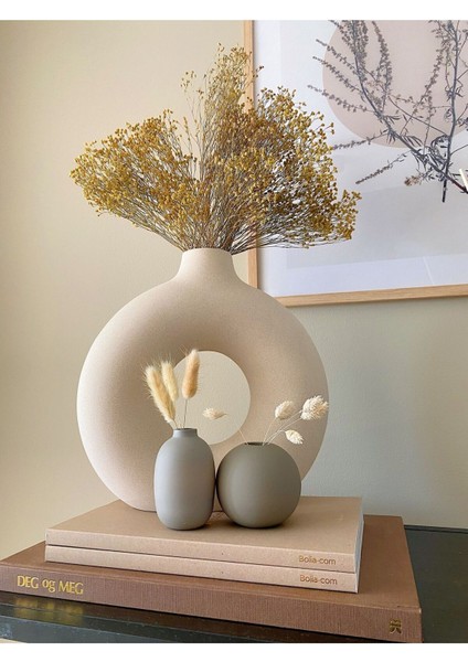 Krem Bohem Xl Büyük Boy Seramik Nordic Tarz Krem Sade Iskandinav Tarzı Donut Vazo Seramik 31*31CM modelleri