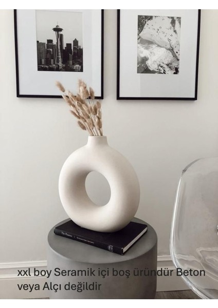 Krem Bohem Xl Büyük Boy Seramik Nordic Tarz Krem Sade Iskandinav Tarzı Donut Vazo Seramik 31*31CM fırsatları