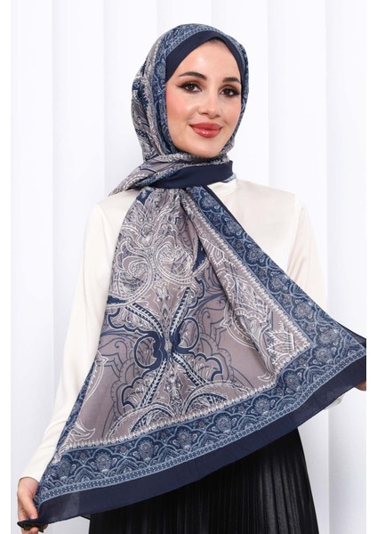 Lacivert Desenli Kraş Şal
