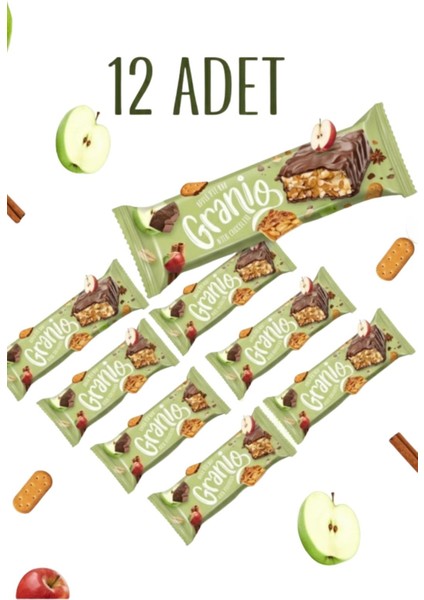 Sütlü Çikolata Kaplamalı Elmalı Tarçınlı Meyveli Bar 40 gr x 12 Adet