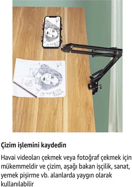 Teleskopik Telefon Tripodu 360 Derece Ayarlanabilir Masaüstü Süspansiyonlu Üst Çekim Yayıncı Standı fırsatları