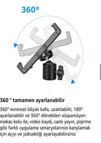 Teleskopik Telefon Tripodu 360 Derece Ayarlanabilir Masaüstü Süspansiyonlu Üst Çekim Yayıncı Standı