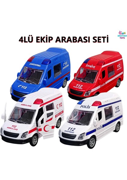 4'lü Ekip Arabası Seti Ambulans Polis Itfaiye Jandarma Oyuncak Araba 12 Cm.