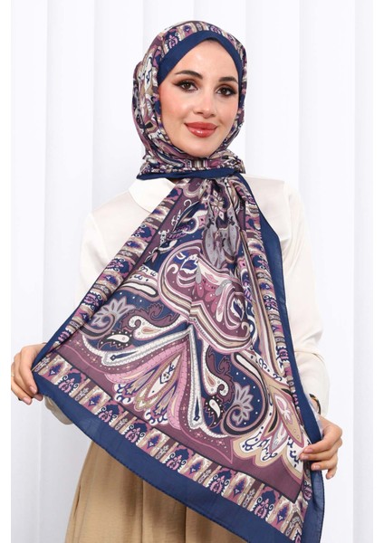 Lacivert Desenli Kraş Şal