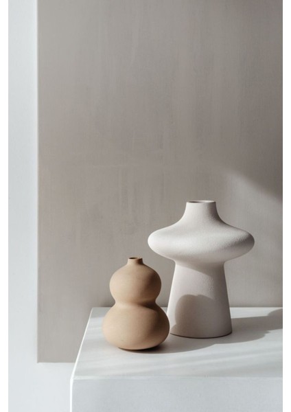 Krem Bohem Yeni Tarz Krem Sade Minimalist Iskandinav Tarzı Milone Vazo Seramik 21*18CM