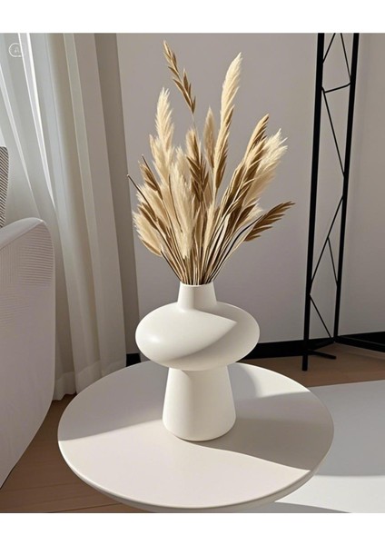 Krem Bohem Yeni Tarz Krem Sade Minimalist Iskandinav Tarzı Milone Vazo Seramik 21*18CM