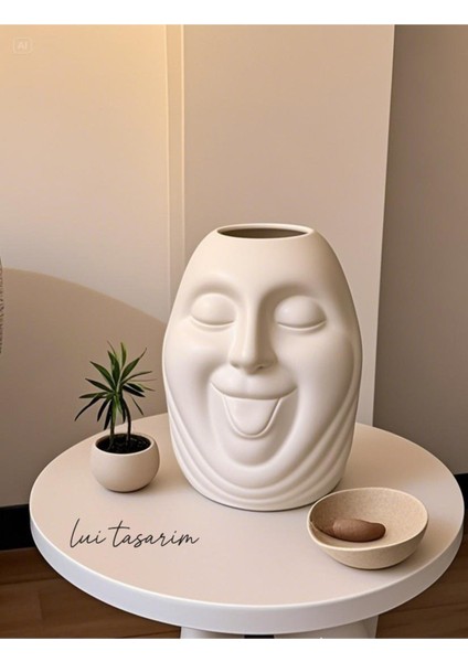 Bohem Tarz Face Tasarım Seramik Trend Iskandinav 23 cm Büyük Xl Sevimli Surat Bonci Vazo fiyatları