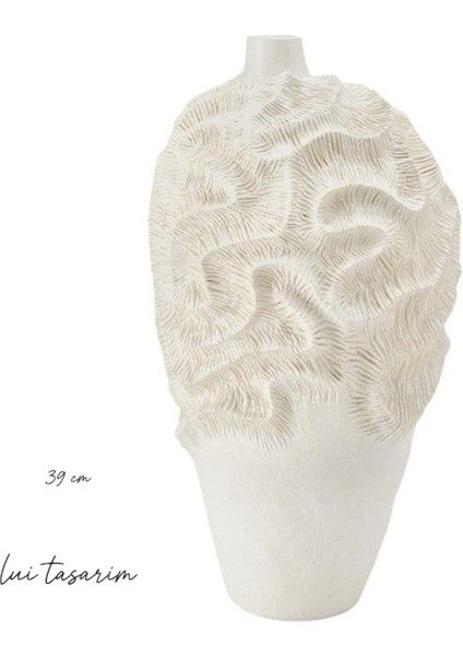 Modern Krem Rengi Xxl Boy Seramik Vazo Korel Vazo 39CM
