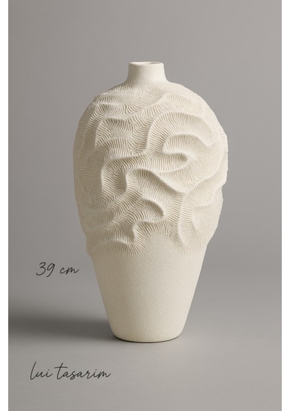 Modern Krem Rengi Xxl Boy Seramik Vazo Korel Vazo 39CM fiyatları