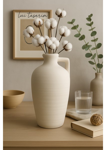 Krem Rengi Dekoratif Xl Boy Testi Doğal Dokulu Iskandinav Sadeliği 32 cm fiyatları