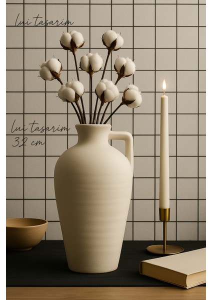 Krem Rengi Dekoratif Xl Boy Testi Doğal Dokulu Iskandinav Sadeliği 32 cm modelleri