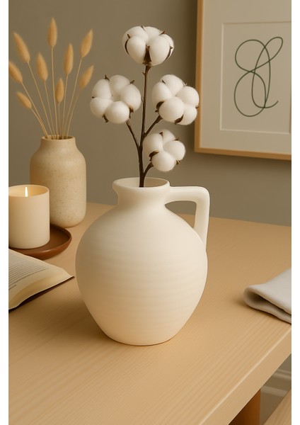 Krem Rengi Dekoratif Midi Boy Testi Doğal Dokulu Iskandinav Sadeliği 18 cm fiyatları