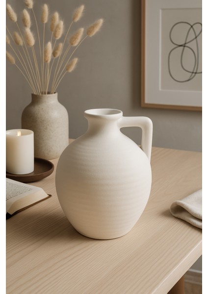 Krem Rengi Dekoratif Midi Boy Testi Doğal Dokulu Iskandinav Sadeliği 18 cm modelleri