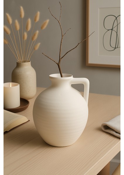 Krem Rengi Dekoratif Midi Boy Testi Doğal Dokulu Iskandinav Sadeliği 18 cm fırsatları