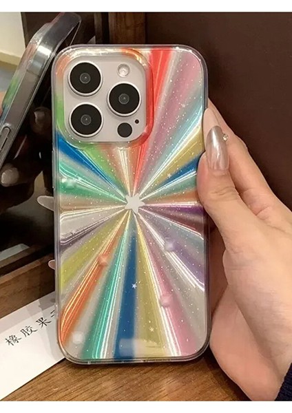 iPhone 15 Pro Max Rengarenk Parlak, Yıldız Baskılı Içi Simli Yanları Yumuşak Arkası Sert Kılıf