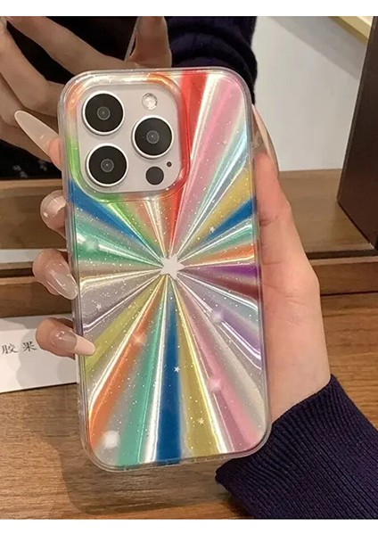iPhone 15 Pro Max Rengarenk Parlak, Yıldız Baskılı Içi Simli Yanları Yumuşak Arkası Sert Kılıf fiyatları