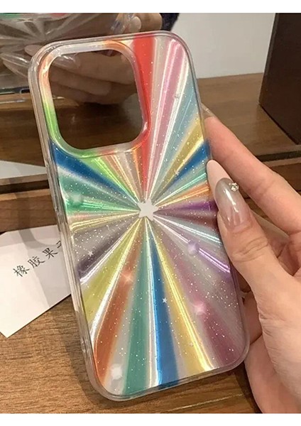 iPhone 15 Pro Max Rengarenk Parlak, Yıldız Baskılı Içi Simli Yanları Yumuşak Arkası Sert Kılıf modelleri