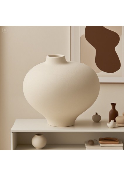 Vazo Krem Rengi Asimetrik Seramik Mia Sade Iskandinav Japandi Tarzı Modern Vazo fırsatları