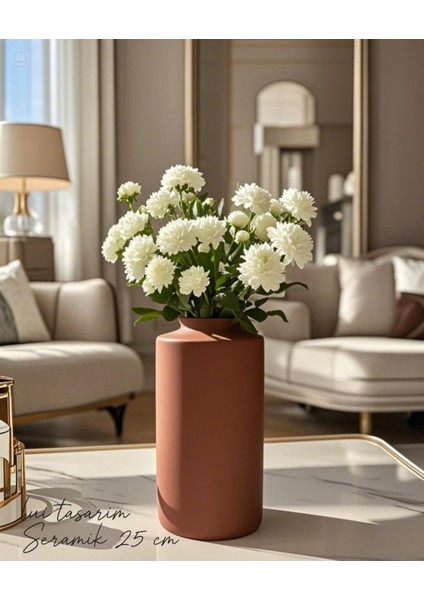 Bohem Tarzı Kremit Renk 25 cm Sade Seramik Iskandinav Bohem Tasarım Otel Ofis Dekorasyon Vazo fiyatları