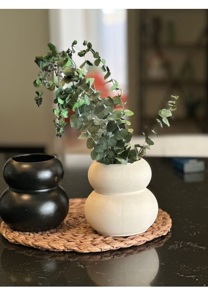 Dekoratif 2’li Vazo Set Siyaz Beyaz Seramik