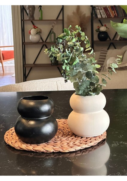 Dekoratif 2’li Vazo Set Siyaz Beyaz Seramik indirimleri