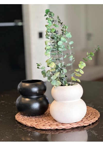 Dekoratif 2’li Vazo Set Siyaz Beyaz Seramik