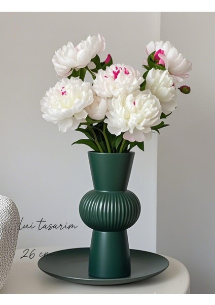 Uzun Yeşil Bohem Büyük Boy Seramik Nordic Tarz Şık Sade Iskandinav Tarzı Vazo Seramik 26CM modelleri