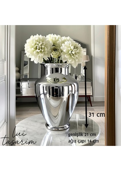 Avangard Tarz Ayna Yansımalı Gümüş Renk Cam Vazo Xl Boy 31 cm Linda Ayna modelleri