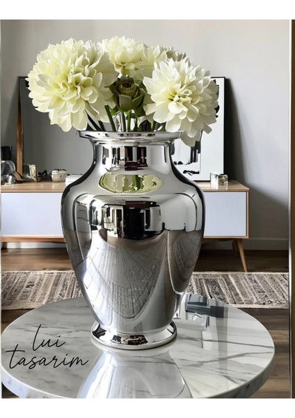 Avangard Tarz Ayna Yansımalı Gümüş Renk Cam Vazo Xl Boy 31 cm Linda Ayna fırsatları