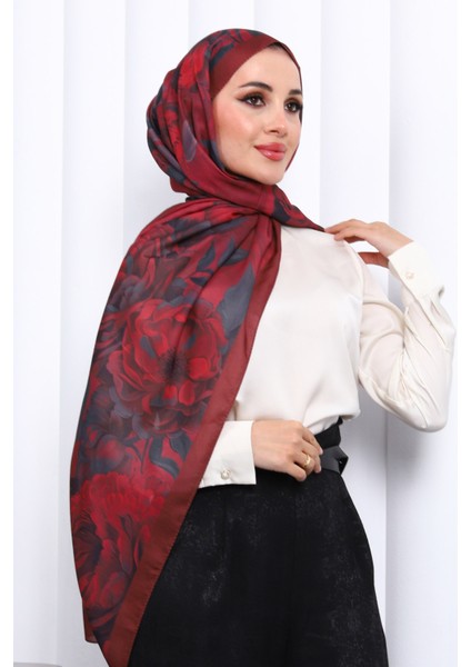 Bordo Desenli Soft Dijital Şal