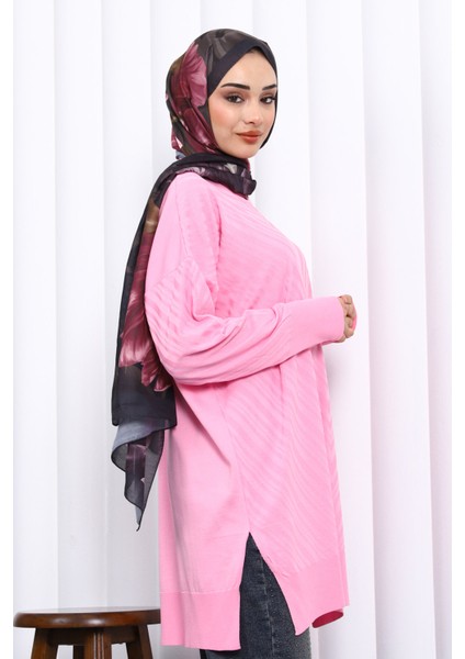 Pembe Bisiklet Yaka Soğuk İplik Triko Tunik fırsatları