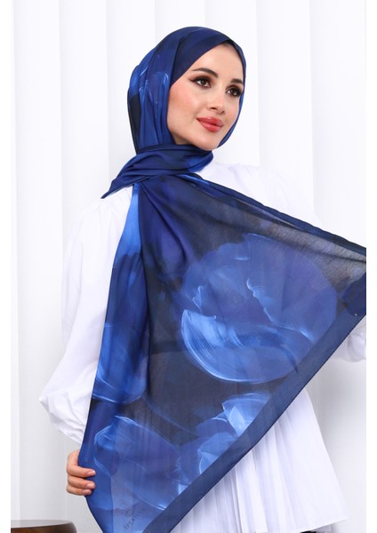 Lacivert Desenli Soft Dijital Şal