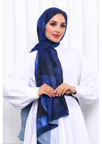 Lacivert Desenli Soft Dijital Şal modelleri