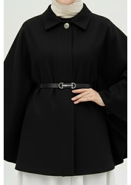 Siyah Kemerli Kaşe Panço