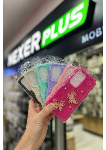 Kelebek Desenli Inci Detaylı Renkli Telefon Kılıfı