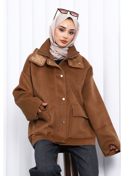 Camel Fermuarlı Astarlı Oversize Kaşe Ceket fiyatları