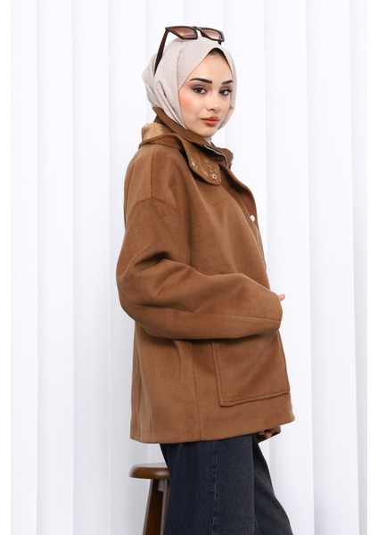 Camel Fermuarlı Astarlı Oversize Kaşe Ceket fırsatları