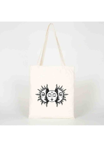 Güneş Ay Baskılı Canvas Çanta