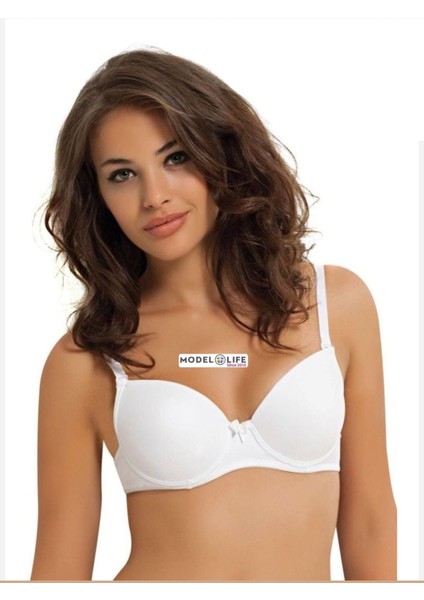 Beyaz B Cup Boş Balenli Düz Renk Sütyen