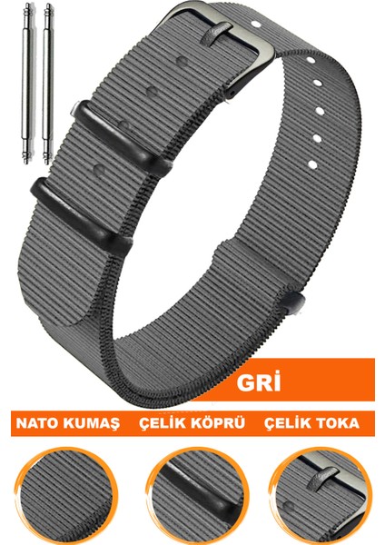 18mm-20mm-22mm-24mm saatlerle uyumlu nato kumaş tekstil saat kordonu kayışı n32nyl1b-gr