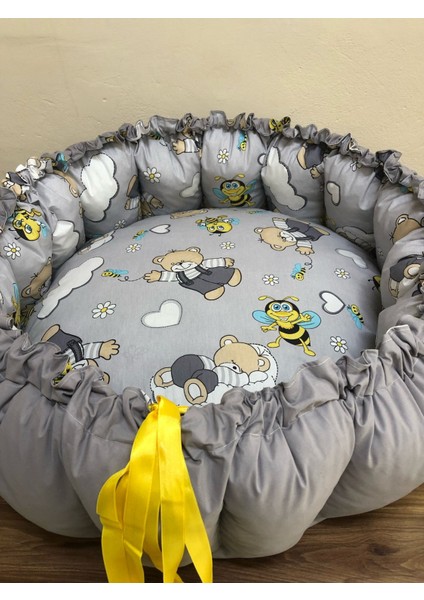 Gri-Ayıcık Desenli Bebek Yatağı , Oyun Minderi