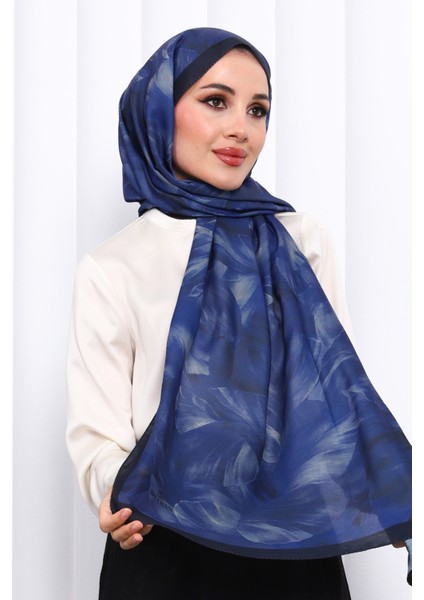 Lacivert Desenli Soft Dijital Şal