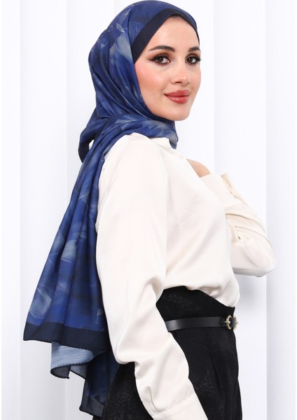 Lacivert Desenli Soft Dijital Şal modelleri