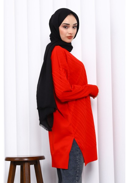 Kırmızı Bisiklet Yaka Soğuk İplik Triko Tunik fırsatları