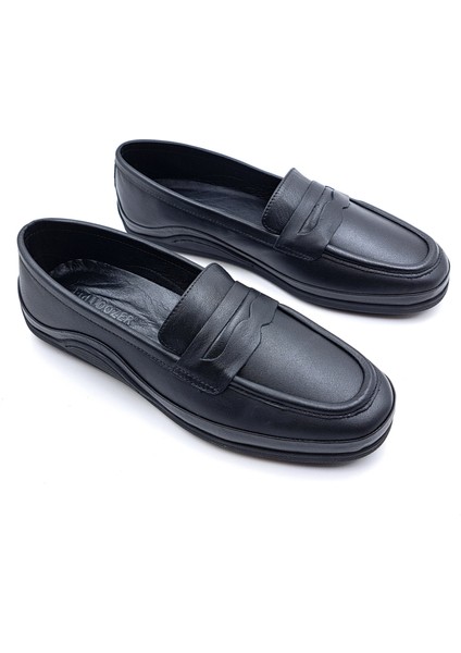 B260700 Iç Dış Hakiki Yumuşak Deri Kadın Siyah Renk Makosen Ayakkabı